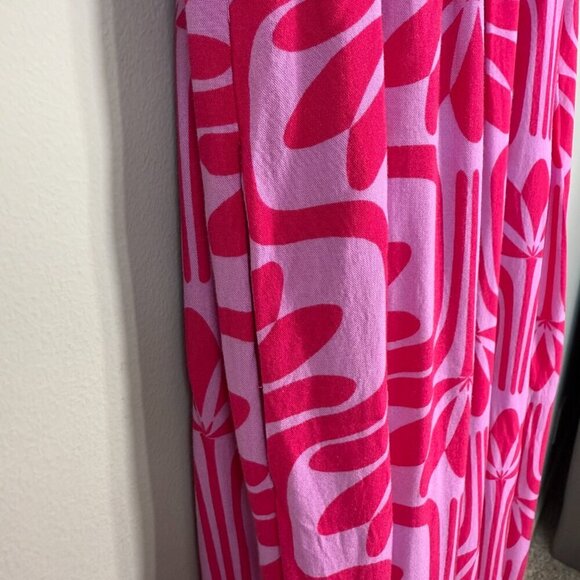 Entro Patterned Smocked Wide Leg Jumpsuit Women's Medium Pink Purple Comfy Boho - Picture 9 of 16